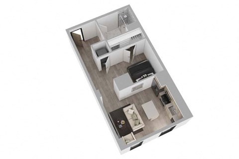 Floor plan for studio, 1 bath, 628 sqft