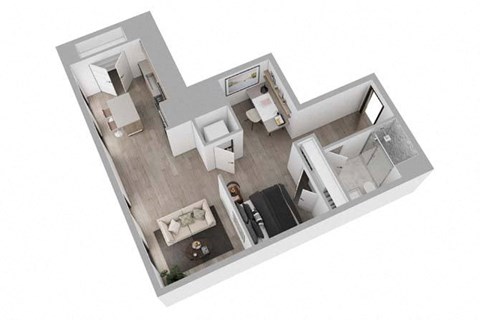 Floor plan for studio, 1 bath, 734 sqft