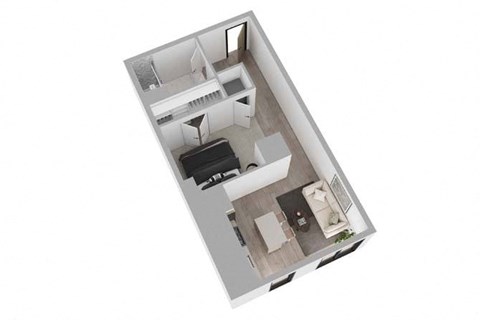 Floor plan for studio, 1 bath, 634 sqft
