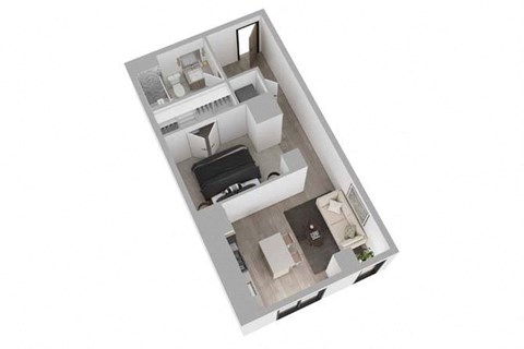 Floor plan for studio, 1 bath, 628 sqft