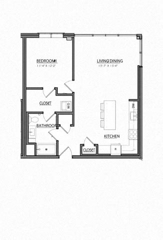 Floor plan for 1 bed, 1 bath, 806 sqft