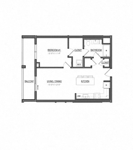 Floor plan for 1 bed, 1 bath, 695 sqft