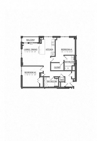 Floor plan for 2 beds, 2 baths, 1098 sqft