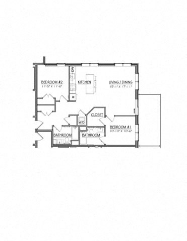 Floor plan for 2 beds, 2 baths, 995 sqft
