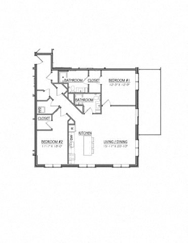 Floor plan for 2 beds, 2 baths, 1240 sqft