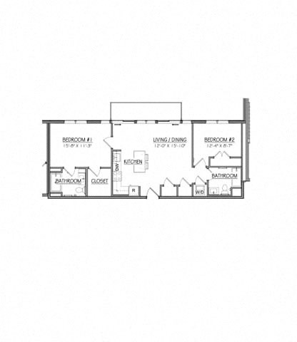 Floor plan for 2 beds, 2 baths, 918 sqft