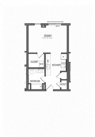 Floor plan for studio, 1 bath, 492 sqft