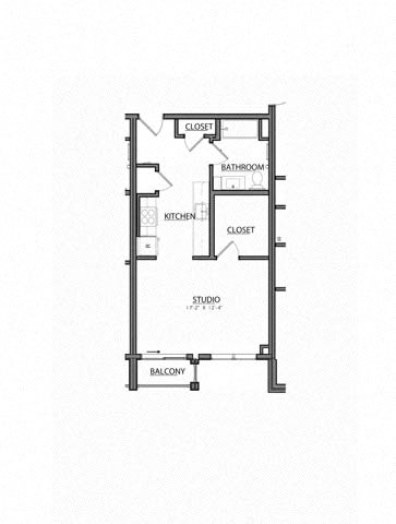 Floor plan for studio, 1 bath, 525 sqft