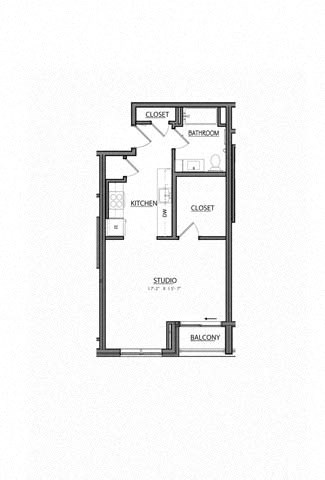 Floor plan for studio, 1 bath, 531 sqft