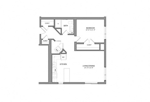 Floor plan for 1 bed, 1 bath, 750 sqft