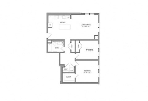 Floor plan for 2 beds, 1 bath, 980 sqft