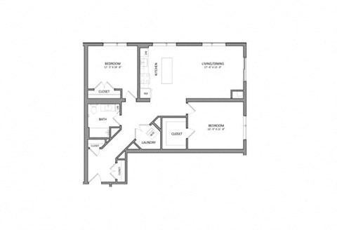 Floor plan for 2 beds, 1 bath, 1065 sqft