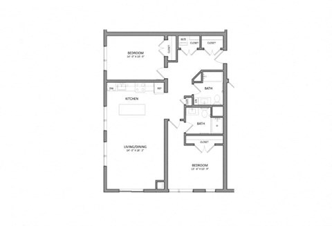 Floor plan for 2 beds, 2 baths, 1065 sqft