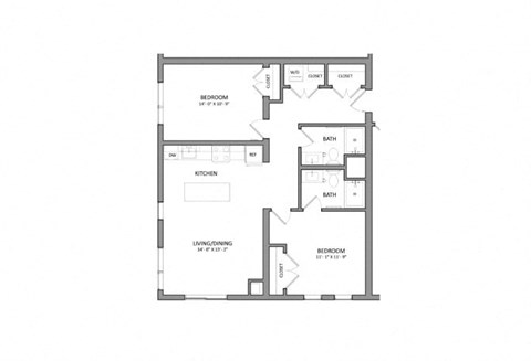 Floor plan for 2 beds, 2 baths, 925 sqft