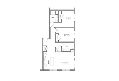 Floor plan for 2 beds, 2 baths, 995 sqft