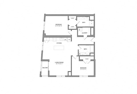Floor plan for 2 beds, 2 baths, 1200 sqft