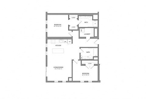 Floor plan for 2 beds, 2 baths, 1090 sqft