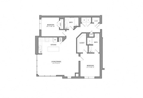 Floor plan for 2 beds, 2 baths, 1155 sqft