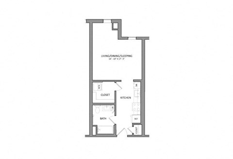 Floor plan for studio, 1 bath, 480 sqft