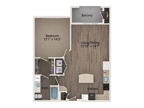 Floor plan for 1 bed, 1 bath, 819 sqft