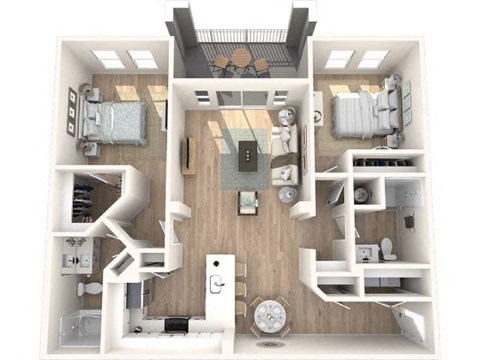 Floor plan for 2 beds, 2 baths, 1103 sqft