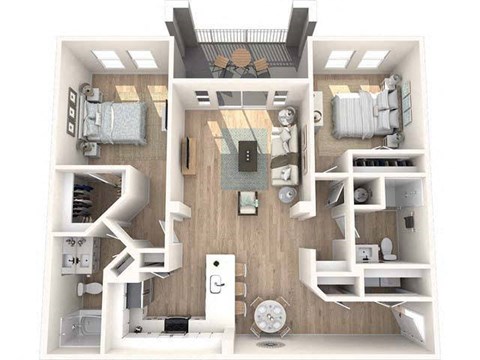 Floor plan for 2 beds, 2 baths, 1103 sqft