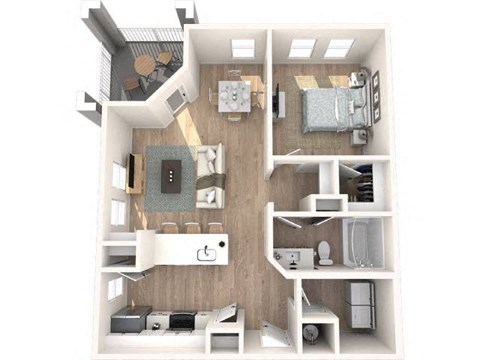 Floor plan for 1 bed, 1 bath, 773 sqft