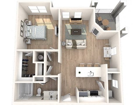 Floor plan for 1 bed, 1 bath, 772 sqft