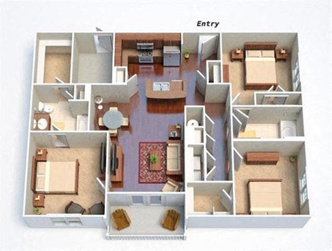 Floor plan for 3 beds, 2 baths, 1452 sqft