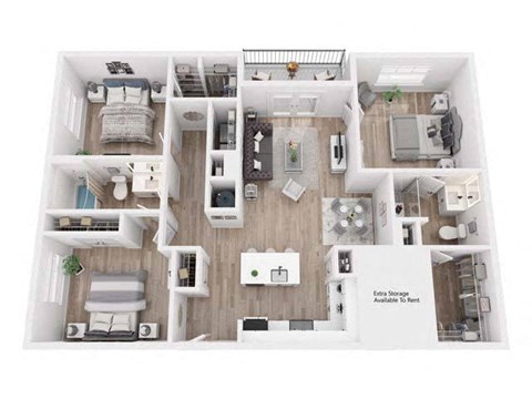 Floor plan for 3 beds, 2 baths, 1452 sqft
