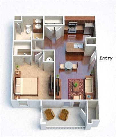 Floor plan for 1 bed, 1 bath, 784 sqft