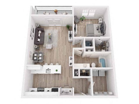 Floor plan for 1 bed, 1 bath, 907 sqft