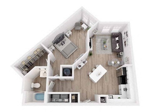 Floor plan for 1 bed, 1 bath, 785 sqft
