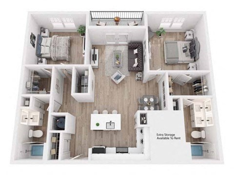 Floor plan for 2 beds, 2 baths, 1232 sqft