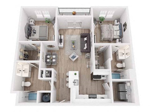 Floor plan for 2 beds, 2 baths, 1134 sqft