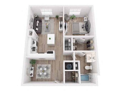 Floor plan for 1 bed, 1 bath, 832 sqft