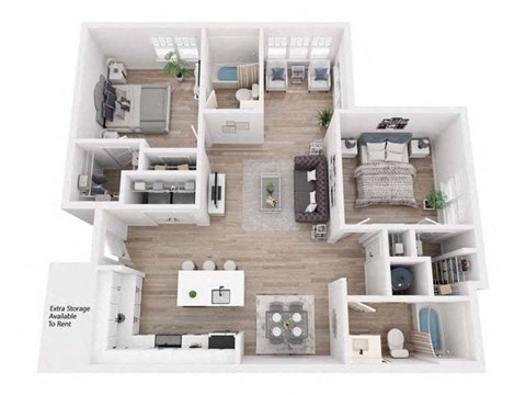 Floor plan for 2 beds, 2 baths, 1070 sqft