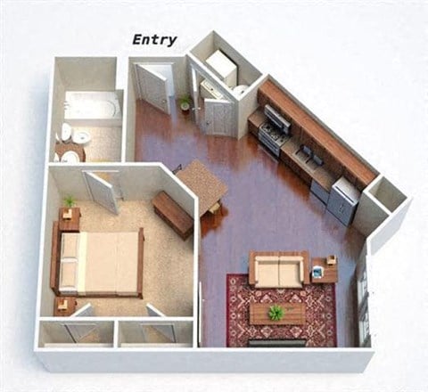 Floor plan for studio, 1 bath, 623 sqft