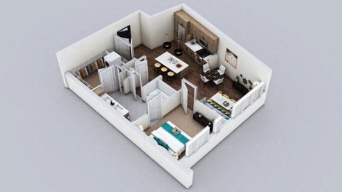 Floor plan for 1 bed, 1 bath, 730 sqft