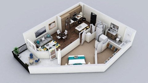 Floor plan for 1 bed, 1 bath, 771 sqft
