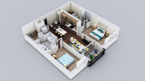 Floor plan for 2 beds, 2 baths, 1089 sqft