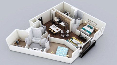 Floor plan for 2 beds, 2 baths, 1120 sqft