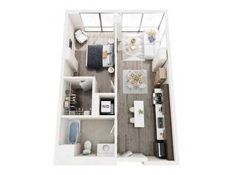 Floor plan for 1 bed, 1 bath, 665 sqft