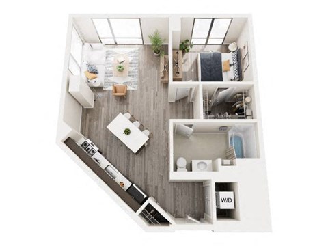 Floor plan for 1 bed, 1 bath, 719 sqft