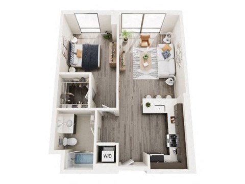 Floor plan for 1 bed, 1 bath, 760 sqft