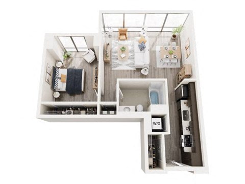 Floor plan for 1 bed, 1 bath, 781 sqft