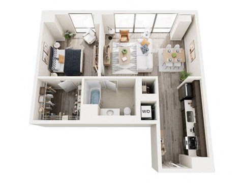 Floor plan for 1 bed, 1 bath, 793 sqft