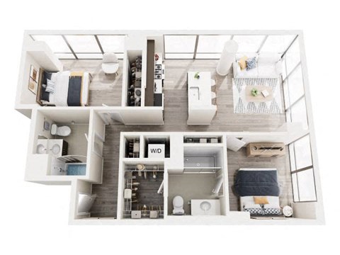 Floor plan for 2 beds, 2 baths, 951 sqft