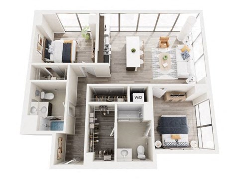 Floor plan for 2 beds, 2 baths, 1068 sqft