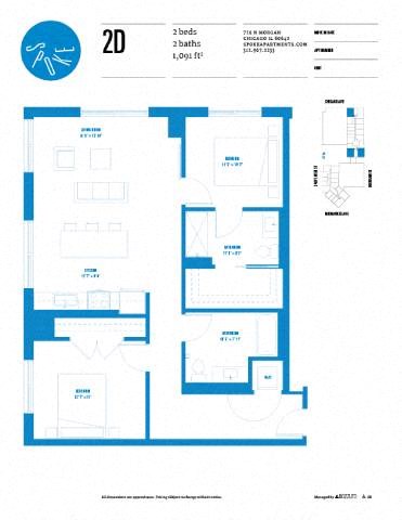 Floor plan for 2 beds, 2 baths, 1082 sqft